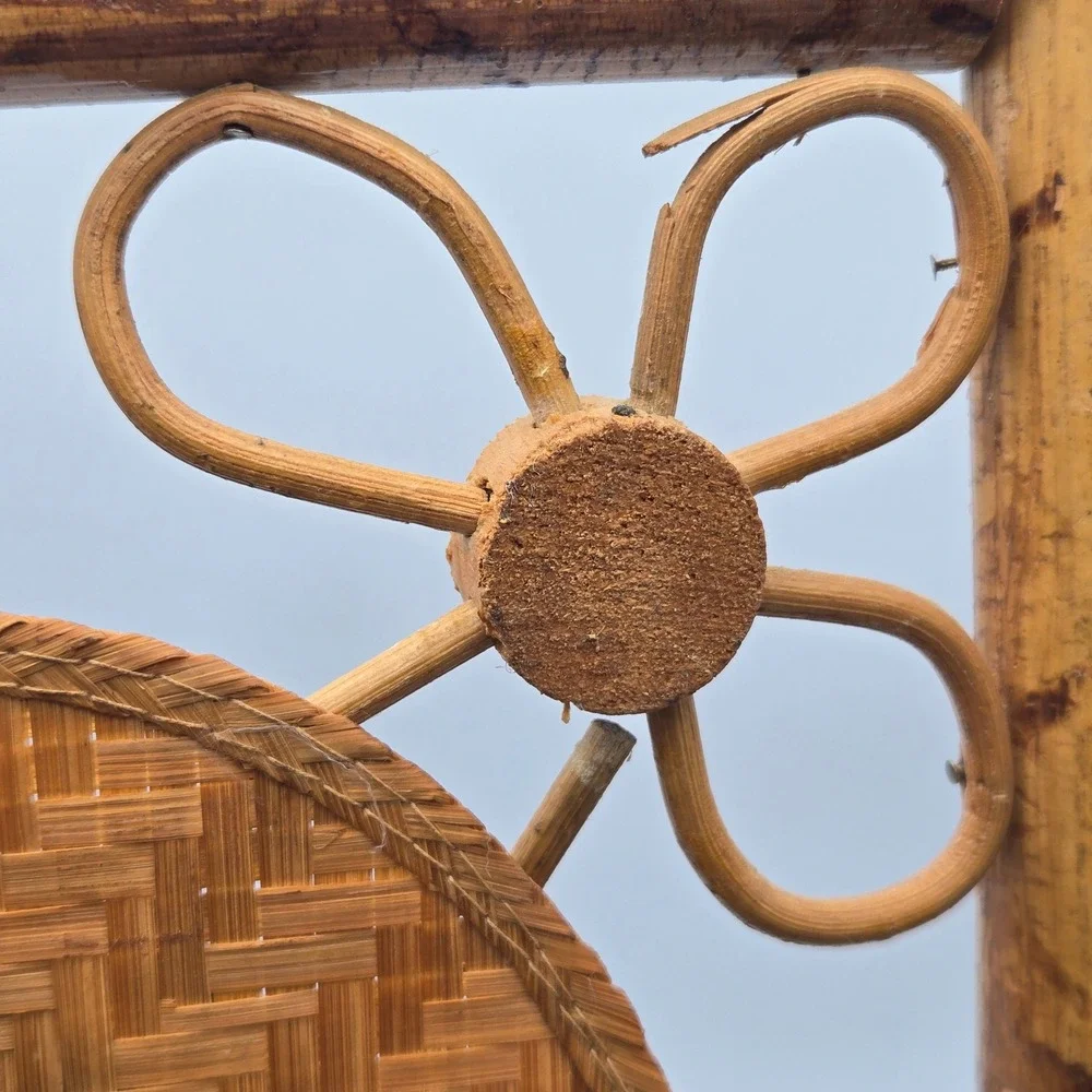 Vintage Bamboo Rattan Wall Mail Organizer Shelf Hand Painted Bird Boho 18